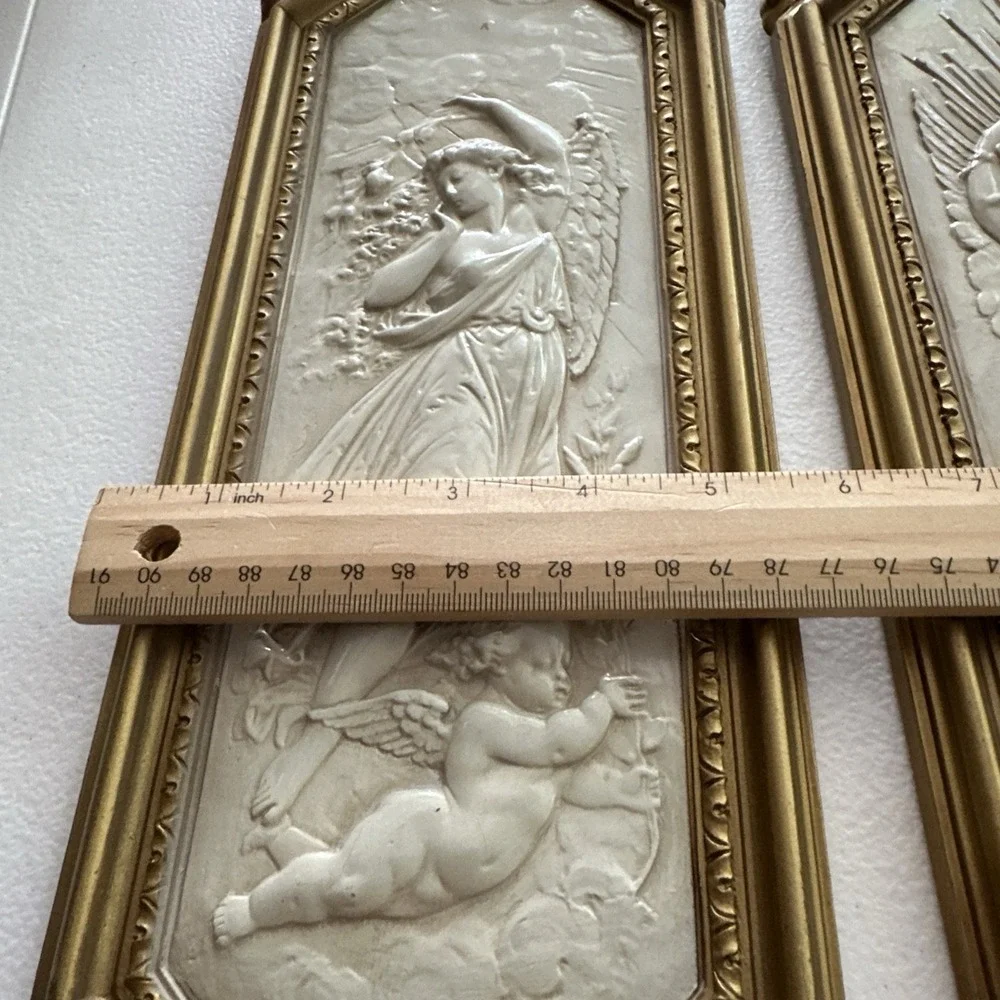 Vintage 1967 Homco Dart Industries Angel Cherub Wall Plaques 7058 7059 Pair USA